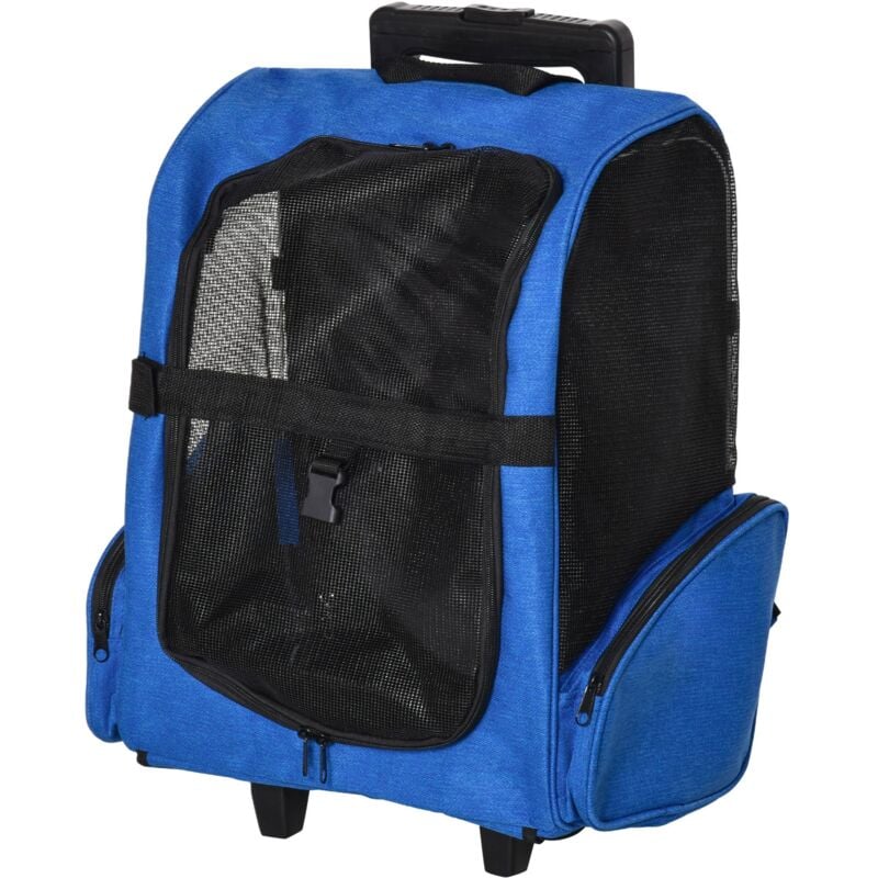 foto del prodotto giordanoshop trasportino zaino 2 in 1 per cani e gatti 42x25x55 cm con tasche e maniglia telescopica blu
