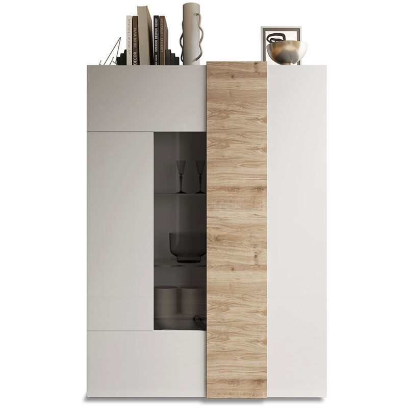 foto del prodotto giordanoshop vetrina mobile soggiorno alto 2 ante senza luci venus 121x44x169 cm bianco lucido e cadiz