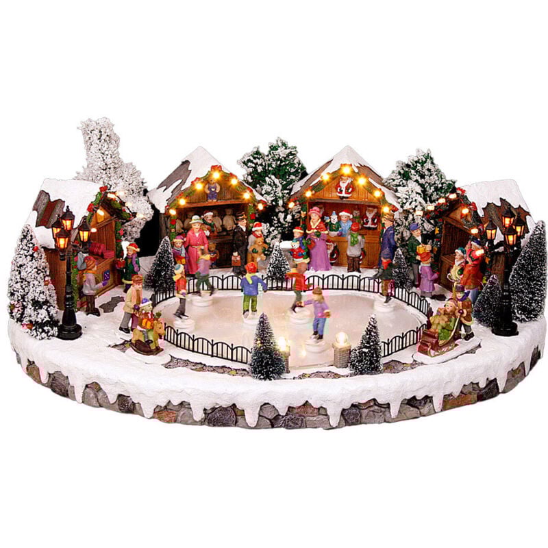 foto del prodotto giordanoshop villaggio natalizio pista di ghiaccio 44.5x30x18.5 cm con movimento luci e suoni