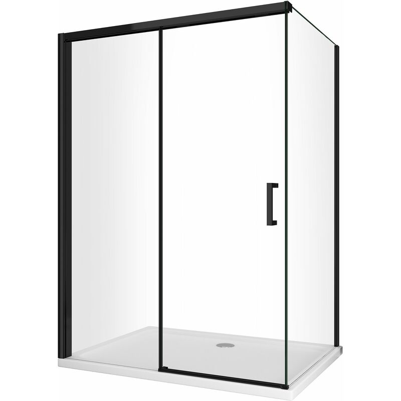 foto del prodotto giorgy box doccia ad angolo con parete fissa laterale e porta frontale con chiusura soft close ammortizzata h 200 8 mm telaio nero opaco cm 80