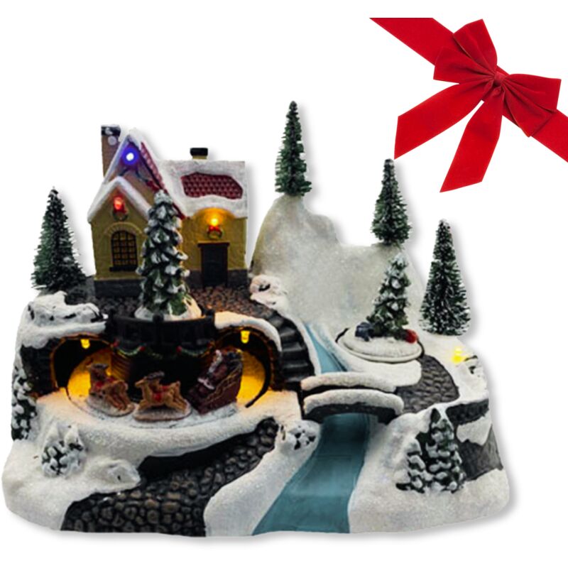 foto del prodotto giostrina di natale luminosa con alberi sistema di movimento e musiche decorative dimensioni cm 24x15,7x17h