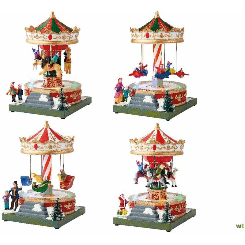 foto del prodotto giostrine natalizie carosello con luci a led suoni e movimenti 18 cm