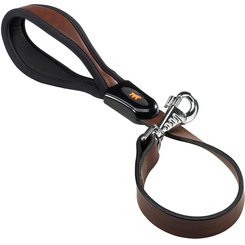 foto del prodotto giotto brown gm 25 60 guinzaglio corto in pelle naturale con impugnatura ergonomica. colore marrone.. variante gm25 60 misure 25 mm x l 60 cm