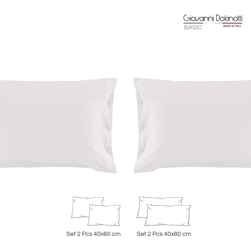 foto del prodotto giovanni dolcinotti set 2 federe cuscino letto matrimoniale e singolo 40x80 cm 100 cotone made in italy colore bianco