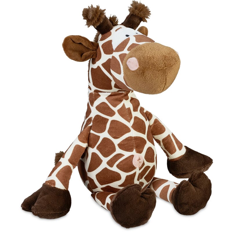foto del prodotto giraffa fermaporta, in stoffa morbida, blocca porta pesante da terra, interno in sabbia, 26x25x23 cm, marrone relaxdays