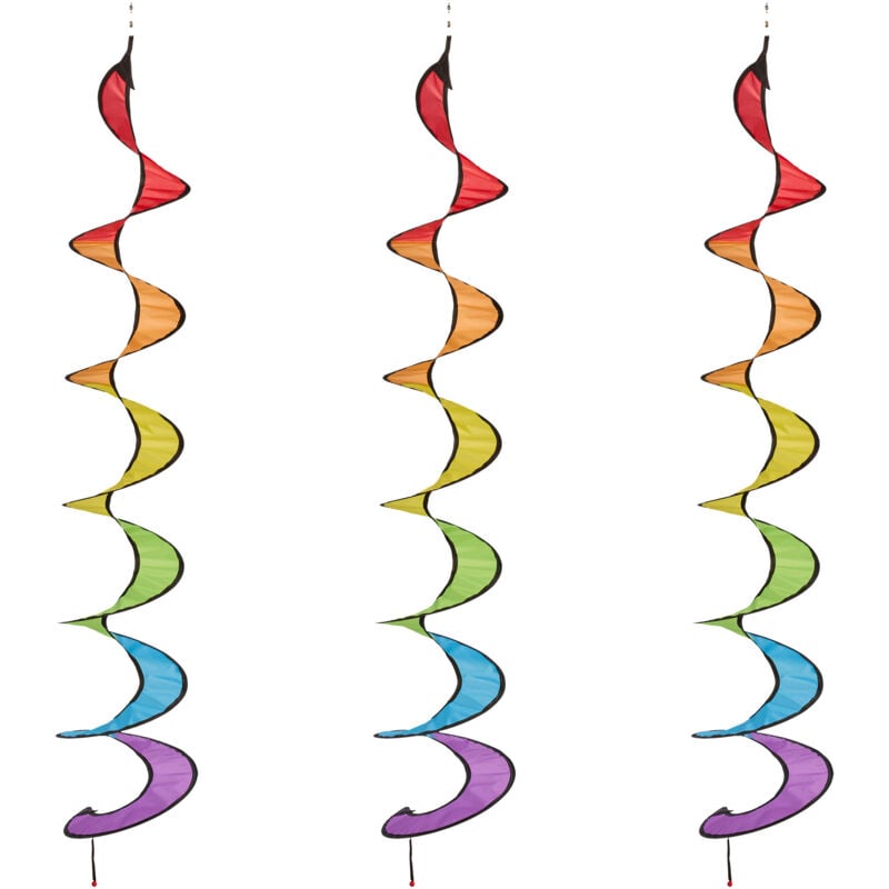 foto del prodotto girandola a vento arcobaleno, set da 3 spirali segnavento, wind, hxd 137x24 cm, giardino e balcone, colorato relaxdays