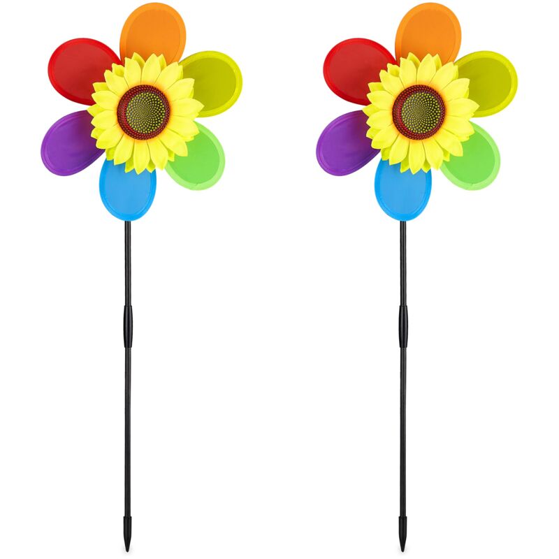 foto del prodotto girandola a vento in set da 2, fiore girasole, giardino e balcone, gioco per bambini, hlp 71x27x8cm, colorato relaxdays
