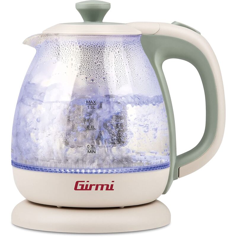 foto del prodotto girmi bl41 bollitore tisaniera in vetro, 1100 w, filtro smontabile inox, resistenza di sicurezza, base con rotazione 360 , cordless 1 litro,