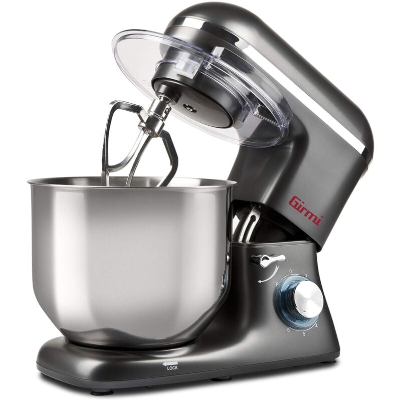 foto del prodotto girmi im46 impastatrice planetaria, 1800 w max, 8 litri, 6 velocit , pulse, contenitore inox, dispositivo di sicurezza, accessori inclusi, grigio