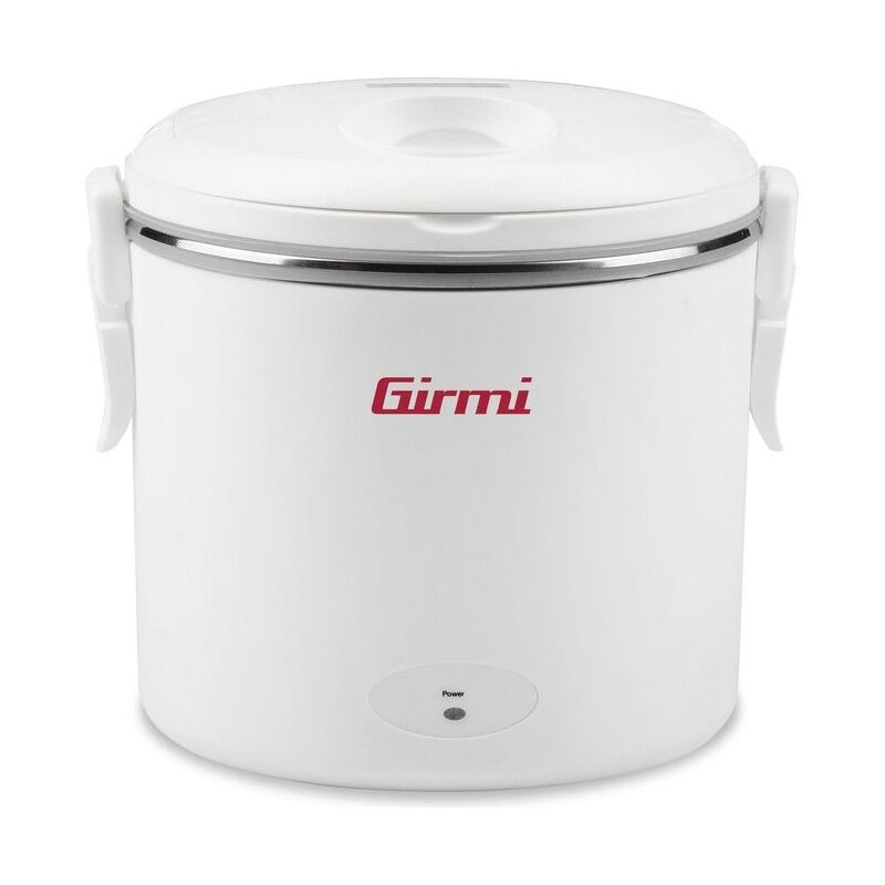 foto del prodotto girmi sc02 scaldavivande elettrico 0,7 l, 36 w, doppio voltaggio 12v 230v, contenitore in acciaio inox, maniglia pieghevole, bianco