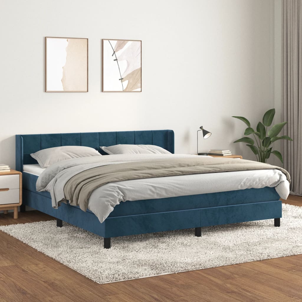 foto del prodotto giroletto a molle con materasso blu scuro 160x200 cm in velluto