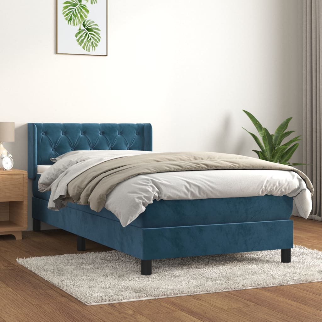 foto del prodotto giroletto a molle con materasso blu scuro 80x200 cm in velluto cod mxl 59927