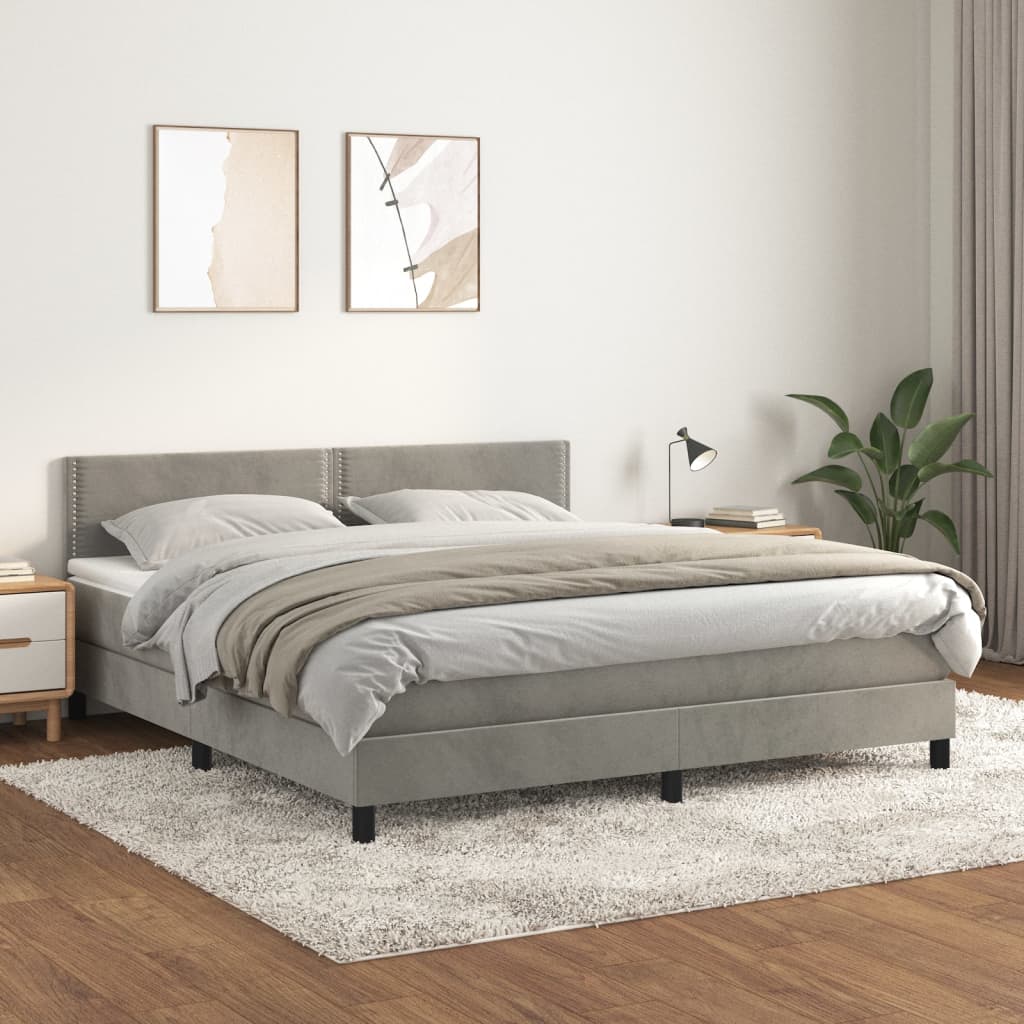 foto del prodotto giroletto a molle con materasso grigio chiaro 160x200cm velluto cod mxl 36610