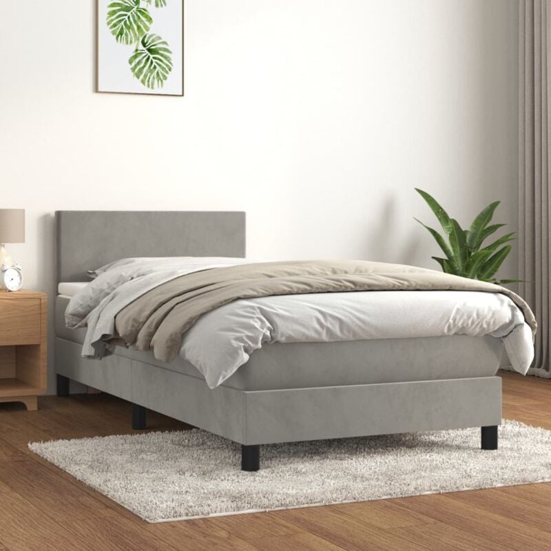 foto del prodotto giroletto a molle con materasso grigio chiaro 90x190 cm velluto - vidaxl