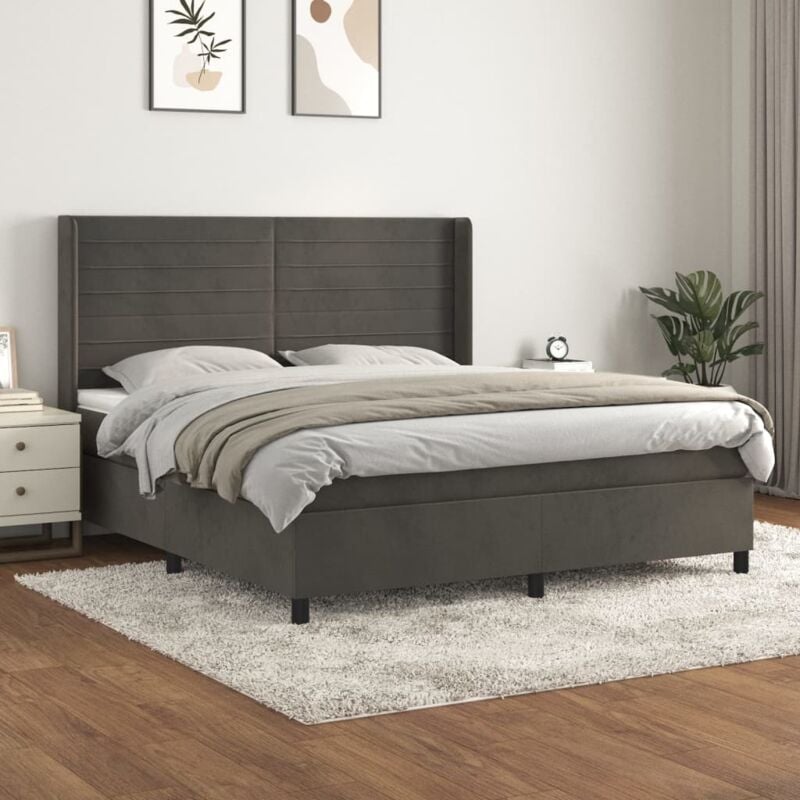 foto del prodotto giroletto a molle con materasso grigio scuro 180x200 cm velluto