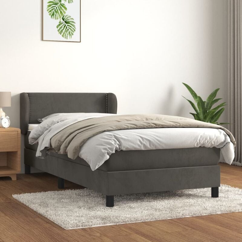 foto del prodotto giroletto a molle con materasso grigio scuro 90x200 cm velluto vidaxl