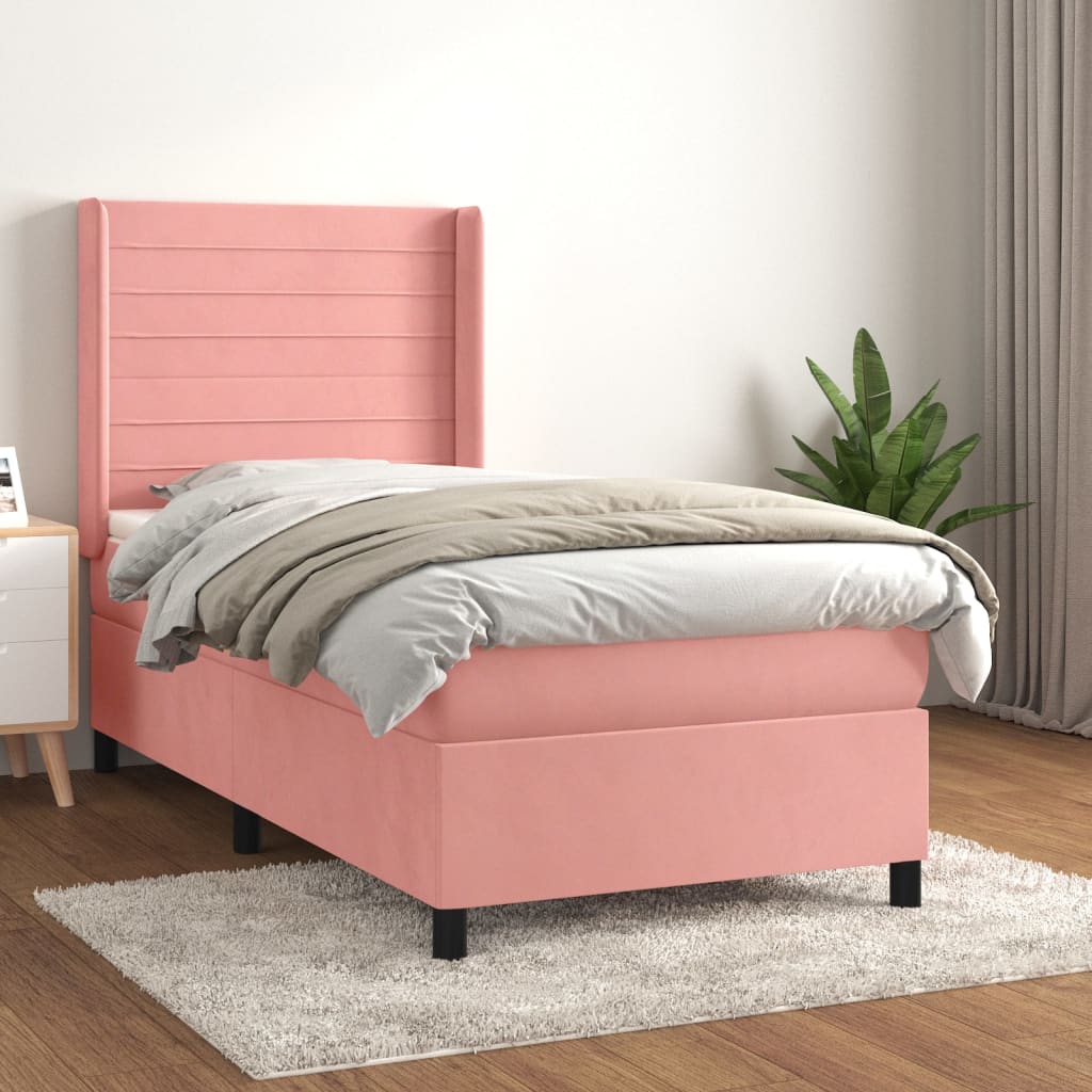foto del prodotto giroletto a molle con materasso rosa 90x190 cm in velluto cod mxl 55170