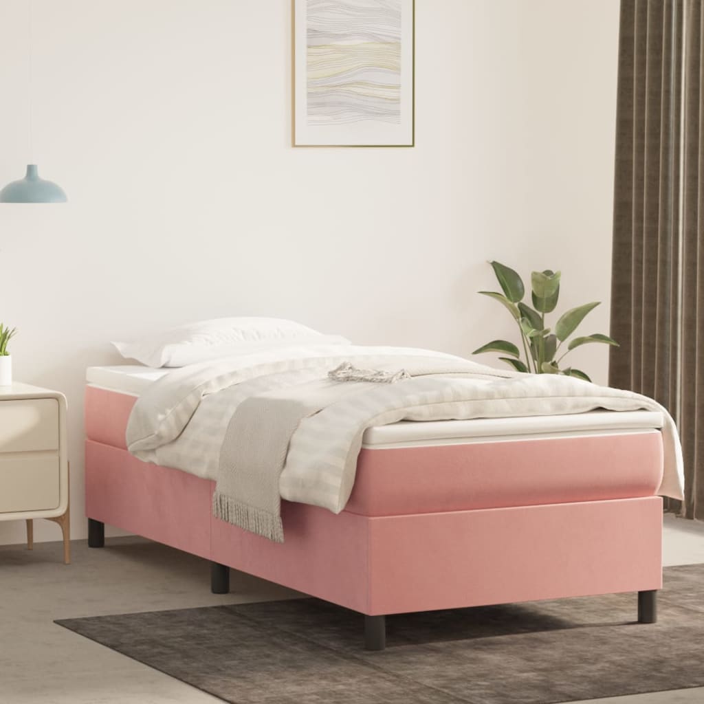 foto del prodotto giroletto a molle con materasso rosa 90x190 cm in velluto cod mxl 62700
