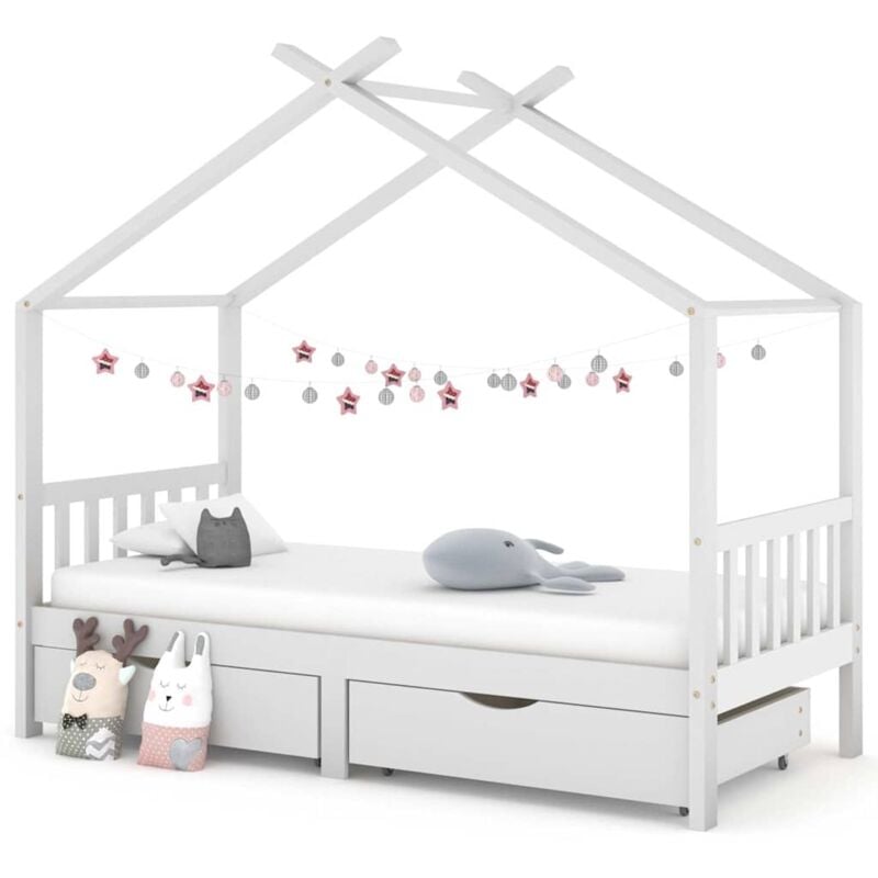 foto del prodotto giroletto bambini bianco con cassetti massello di pino 90x200cm vidaxl