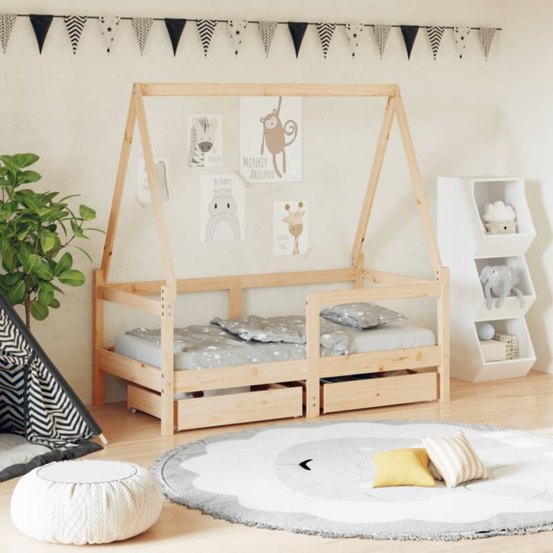 foto del prodotto giroletto bambini con cassetti 70x140 cm legno massello di pino vidaxl