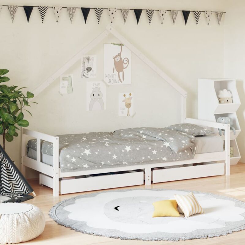 foto del prodotto giroletto bambini con cassetti bianco 80x200cm massello di pino