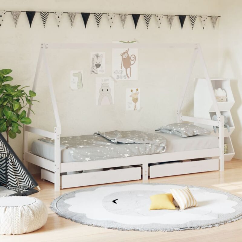 foto del prodotto giroletto bambini con cassetti bianco 80x200cm massello di pino vidaxl