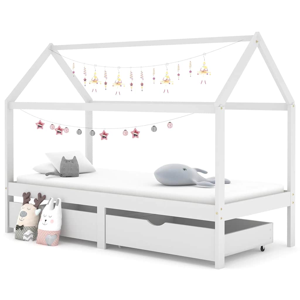 foto del prodotto giroletto bambini con cassetti bianco pino massello 90x200 cm cod mxl 73155