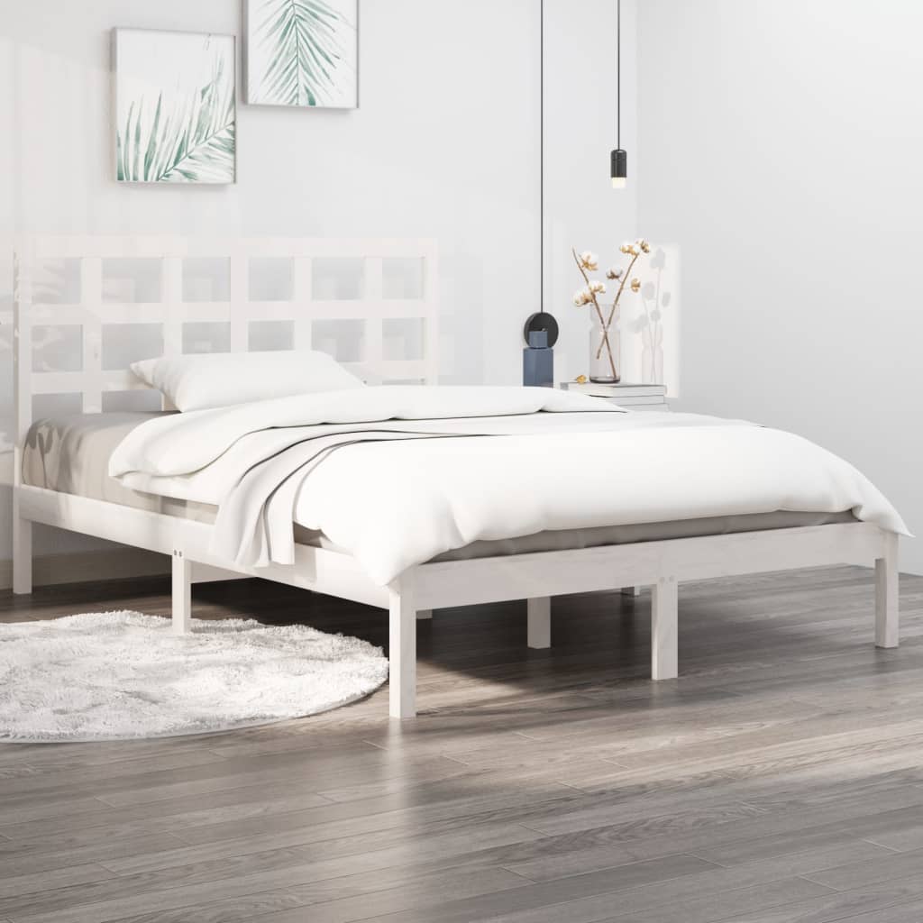 foto del prodotto giroletto bianco in legno massello 150x200 cm 5ft king size cod mxl 64401