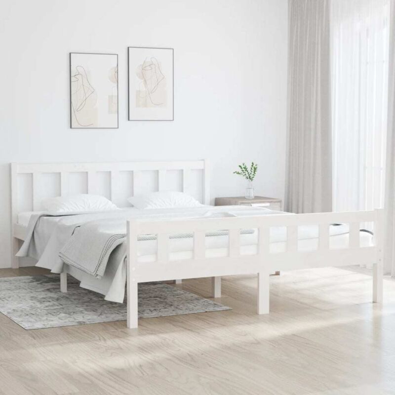 foto del prodotto giroletto bianco in legno massello 150x200 cm king size - vidaxl