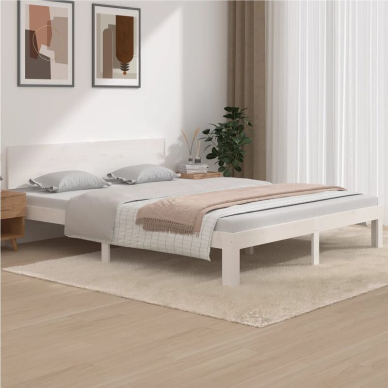 foto del prodotto giroletto bianco in legno massello di pino 160x200 cm vidaxl