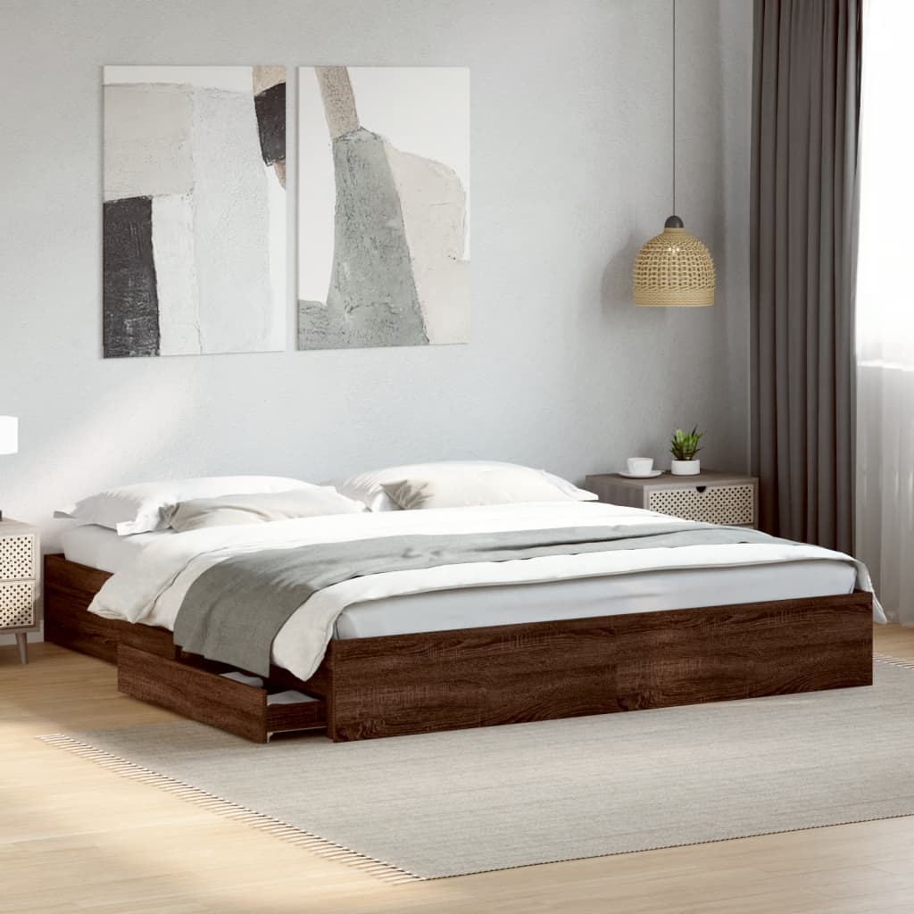 foto del prodotto giroletto cassetti rovere marrone 200x200 cm legno multistrato