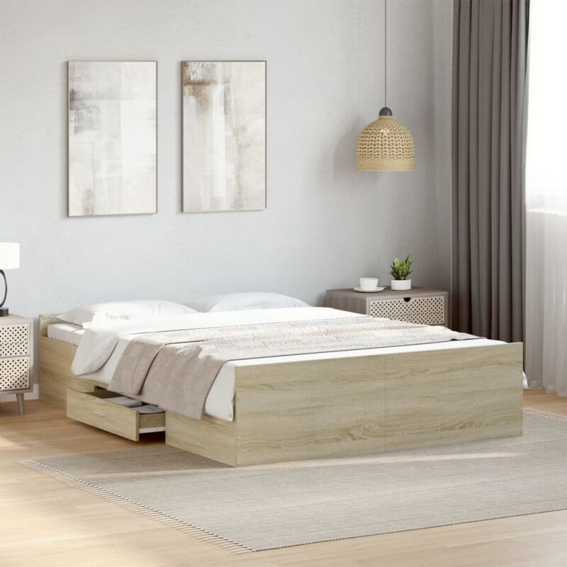 foto del prodotto giroletto cassetti rovere sonoma 135x190 cm legno multistrato vidaxl