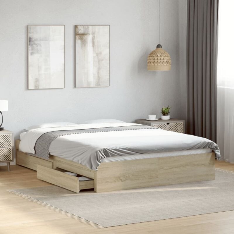foto del prodotto giroletto cassetti rovere sonoma 135x190 cm legno multistrato vidaxl