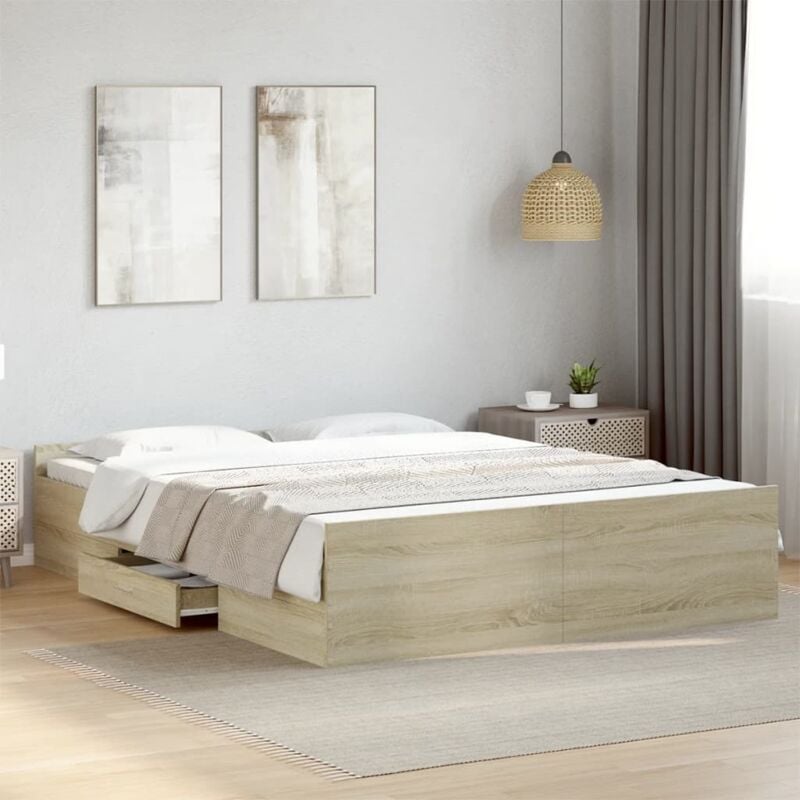 foto del prodotto giroletto cassetti rovere sonoma 140x200 cm legno multistrato vidaxl