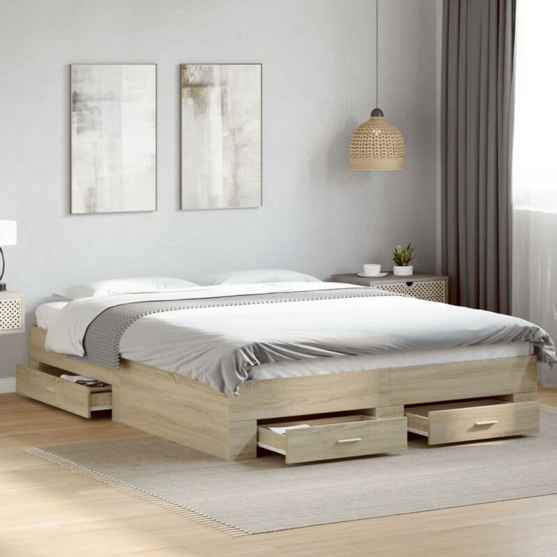 foto del prodotto giroletto cassetti rovere sonoma 160x200 cm legno multistrato vidaxl