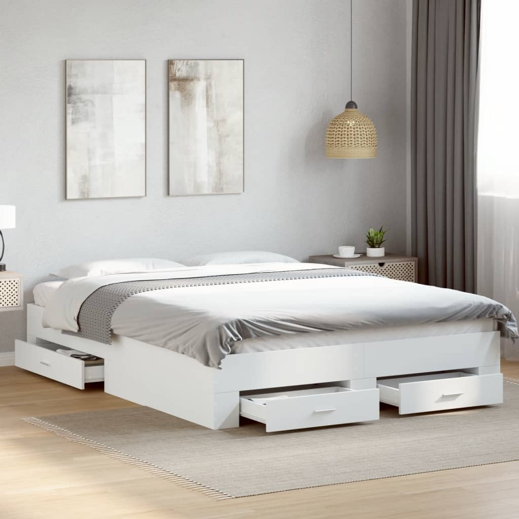 foto del prodotto giroletto con cassetti bianco 140x200 cm in legno multistrato