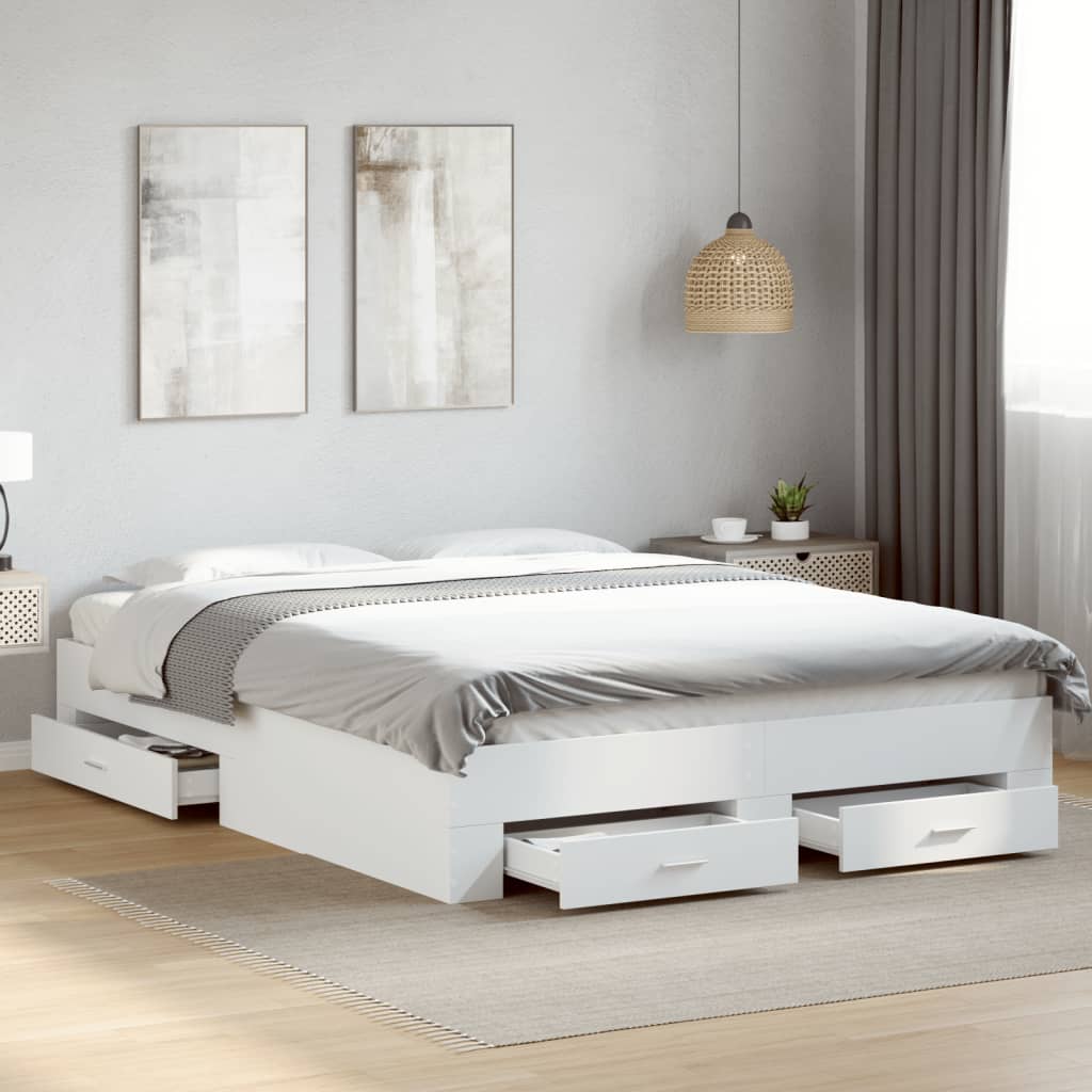 foto del prodotto giroletto con cassetti bianco 160x200 cm in legno multistrato
