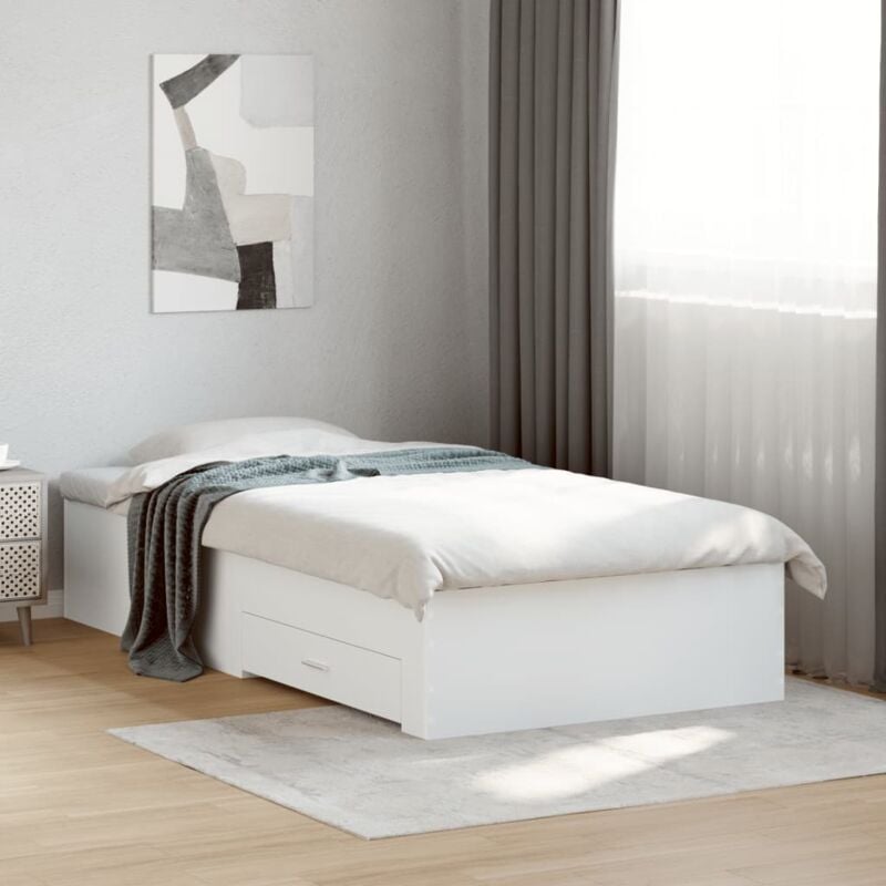 foto del prodotto giroletto con cassetti bianco 90x190 cm in legno multistrato