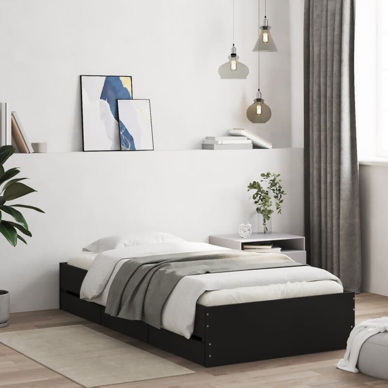 foto del prodotto giroletto con cassetti nero 100x200 cm in legno multistrato vidaxl
