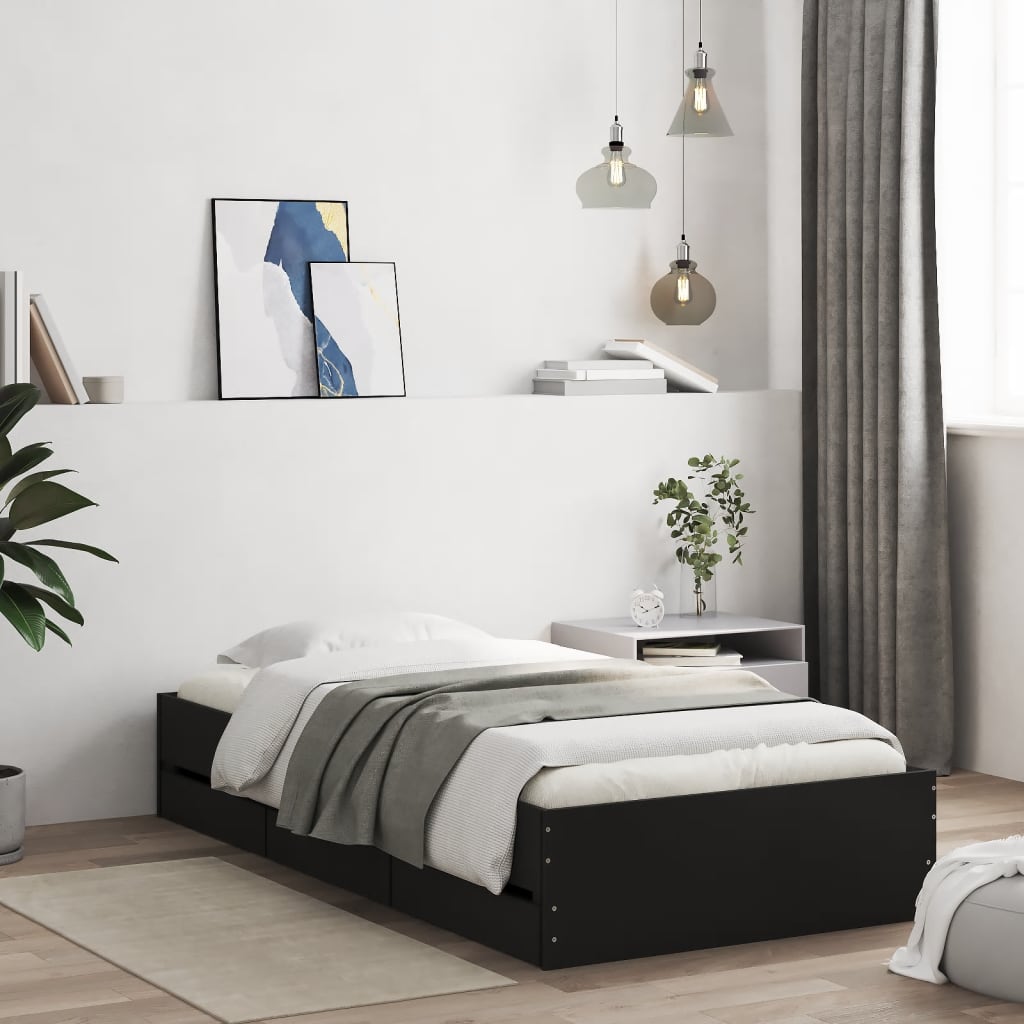 foto del prodotto giroletto con cassetti nero 100x200 cm in legno multistratocod mxl 109471