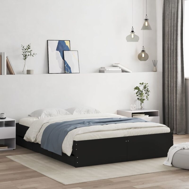 foto del prodotto giroletto con cassetti nero 140x200 cm in legno multistrato vidaxl