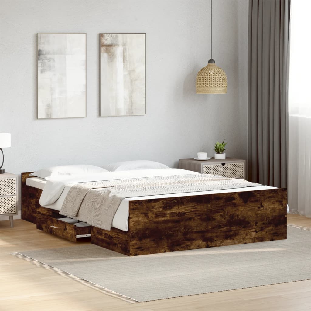 foto del prodotto giroletto con cassetti rovere fumo 120x190 cm legno multistratocod mxl 115746
