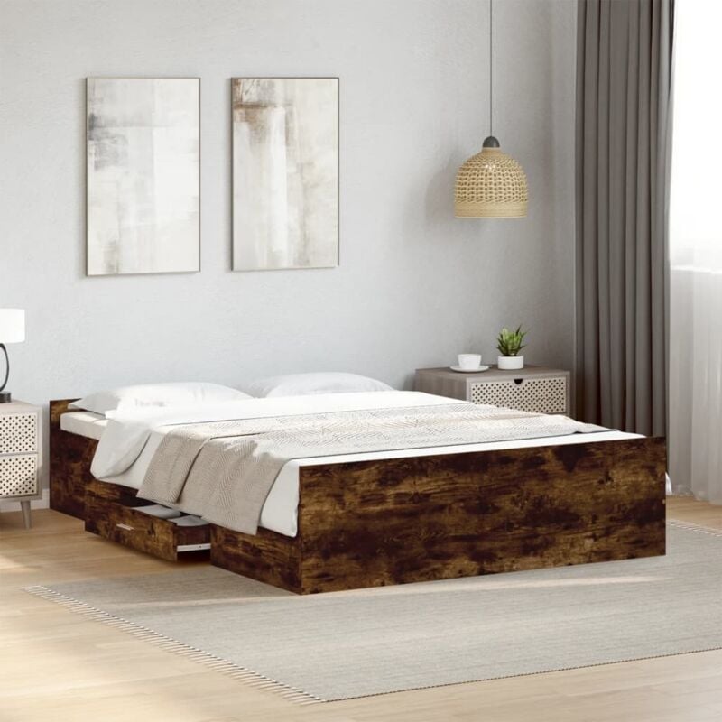 foto del prodotto giroletto con cassetti rovere fumo 120x200 cm legno multistrato vidaxl
