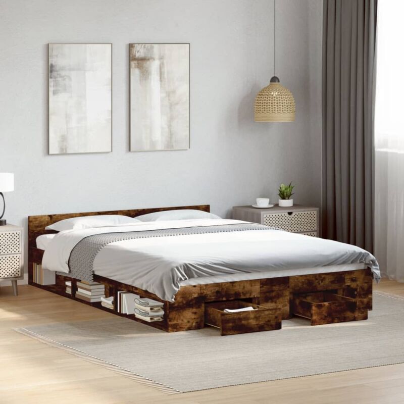 foto del prodotto giroletto con cassetti rovere fumo 135x190 cm legno multistrato vidaxl