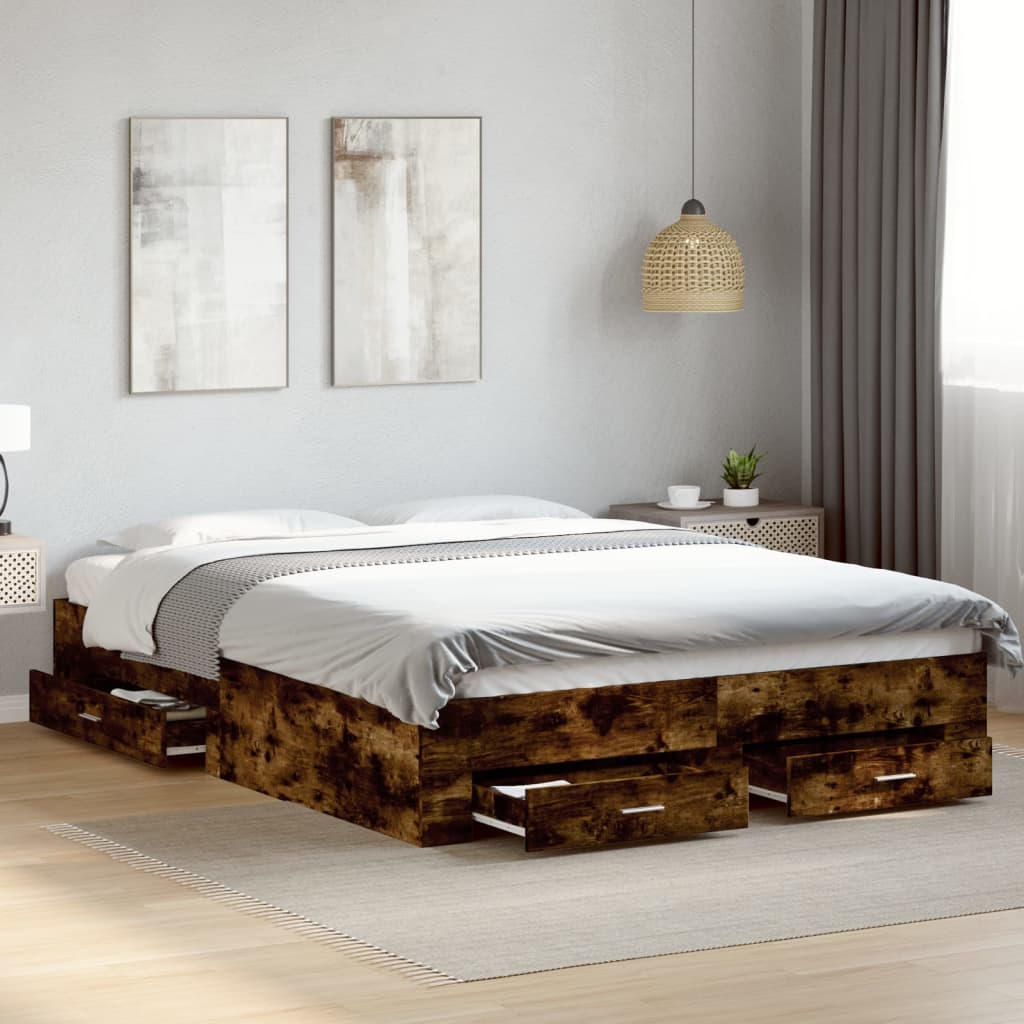 foto del prodotto giroletto con cassetti rovere fumo 160x200 cm legno multistrato