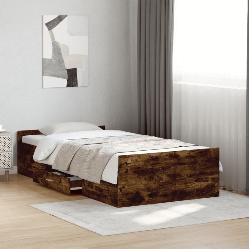 foto del prodotto giroletto con cassetti rovere fumo 90x190 cm legno multistrato vidaxl