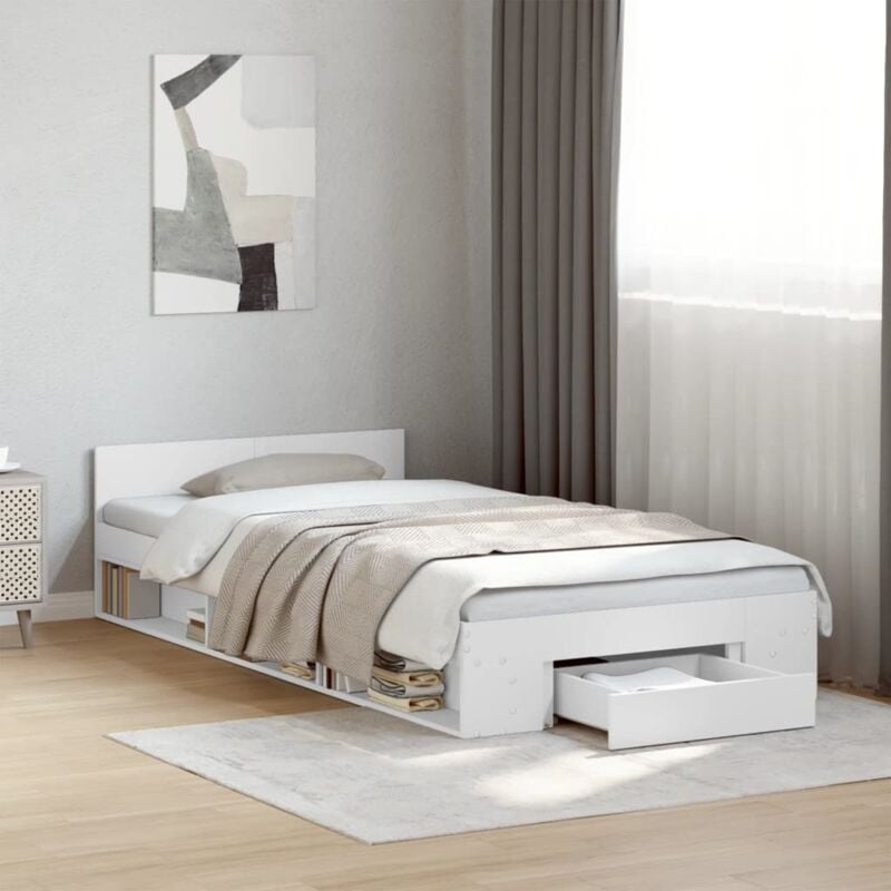 foto del prodotto giroletto con cassetto bianco 75x190 cm in legno multistrato
