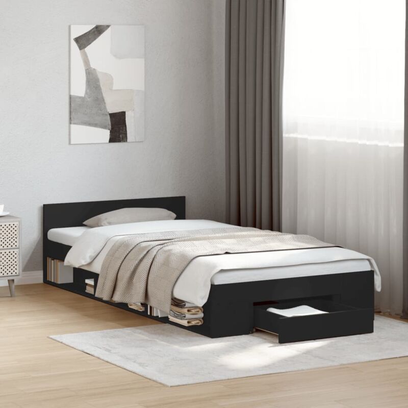 foto del prodotto giroletto con cassetto nero 90x190 cm in legno multistrato vidaxl 733474