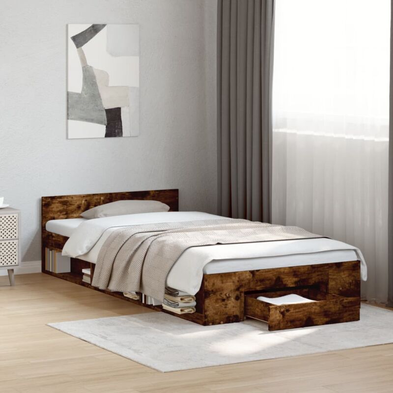 foto del prodotto giroletto con cassetto rovere fumo 75x190 cm legno multistrato vidaxl