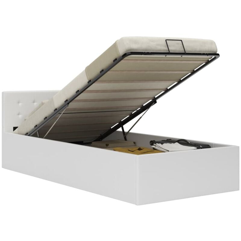 foto del prodotto giroletto con contenitore idraulico in ecopelle elegante bianco vari dimensioni dimensioni 90x200 cm